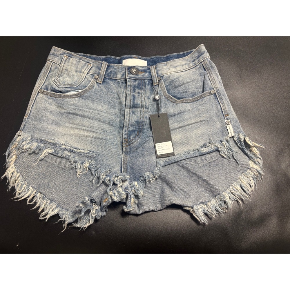 One Teaspoon NEW Le‎ Wolves Denim Shorts Frayed Hem Distressed Blue Wash Size 26